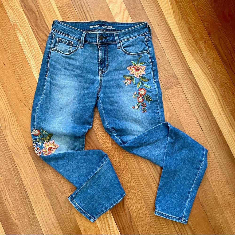 Old Navy Floral Embroidered Rockstar Skinny Jeans